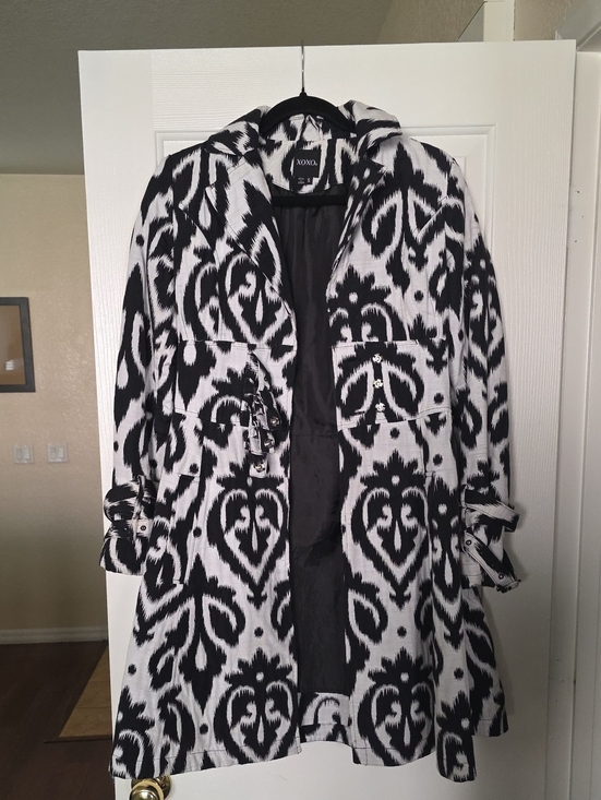 XOXO Jackets & Blazers - XOXO Black & White Patterned Trench Coat